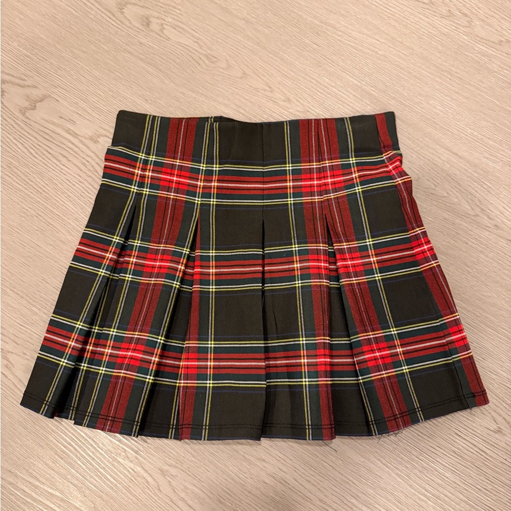 Plaid Pleated Skirt - Red and Green